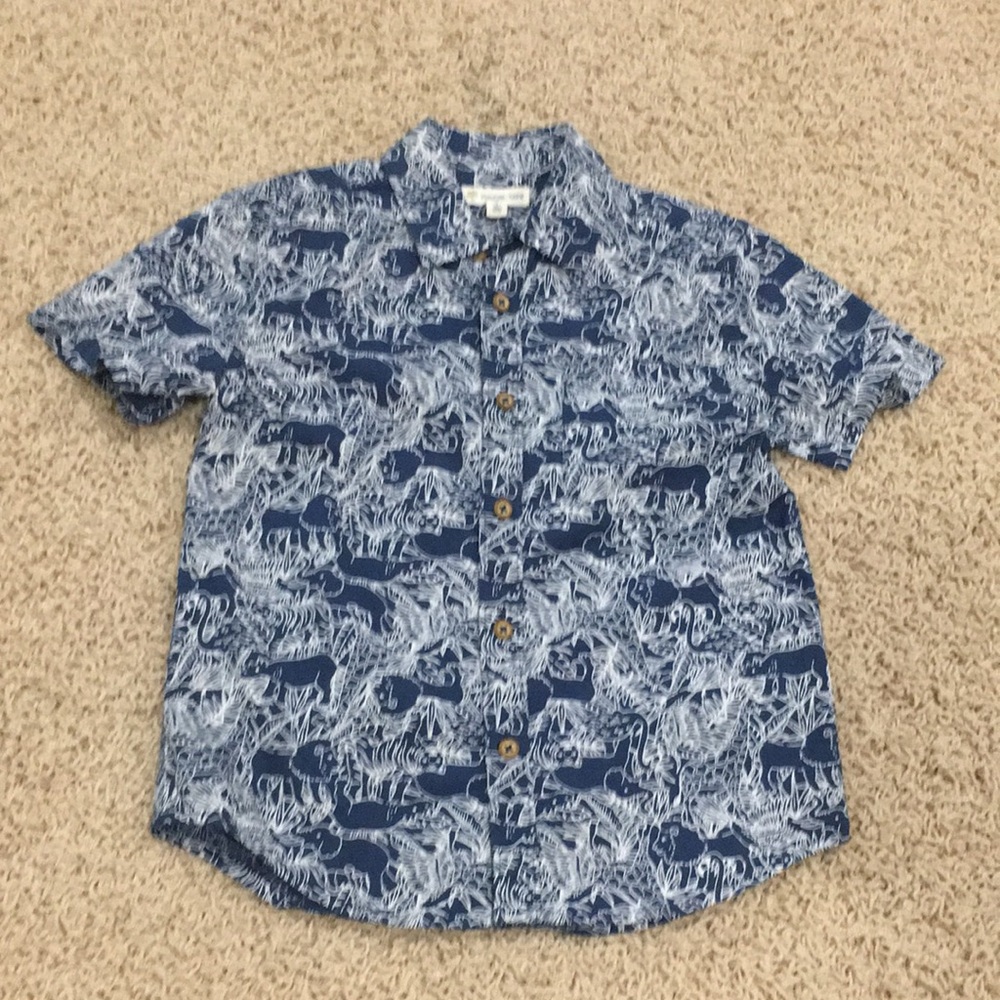 Tucker + Tate Navy Blue Short-Sleeve Animal Print Button-Down